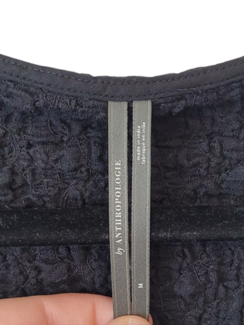 Anthropologie Black Textured Smocked Button-Front Puff Sleeve Top Size M - Picture 3 of 6